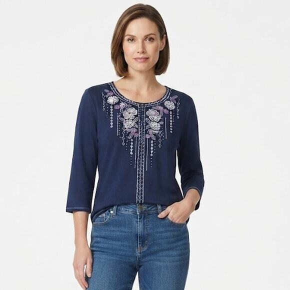 AlfredDunner Tops - Alfred Dunner Wisteria Lane Center Floral Embroidered Top Plus Size XL